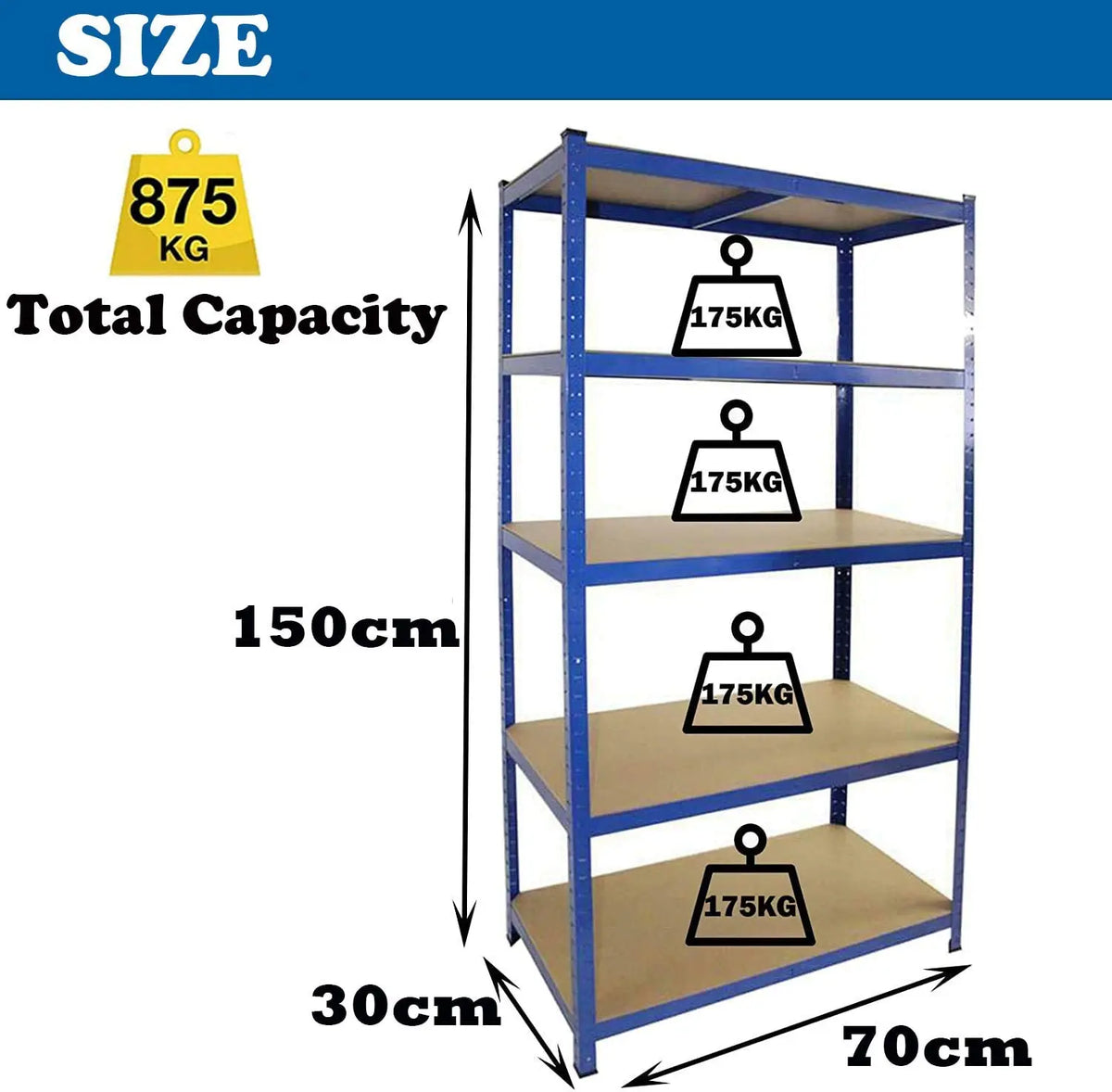 Heavy Duty 5 Tier Garage Shelving Unit Shed Warehouse Workshop Office Storage Shelves Metal Racking, Adjustable