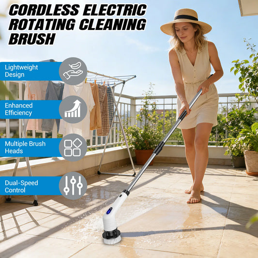 Electric Spin Scrubber, Bathroom Cordless Cleaning Brush, Long Handled & 2 Speed With 9 Replaceable Brush Heads