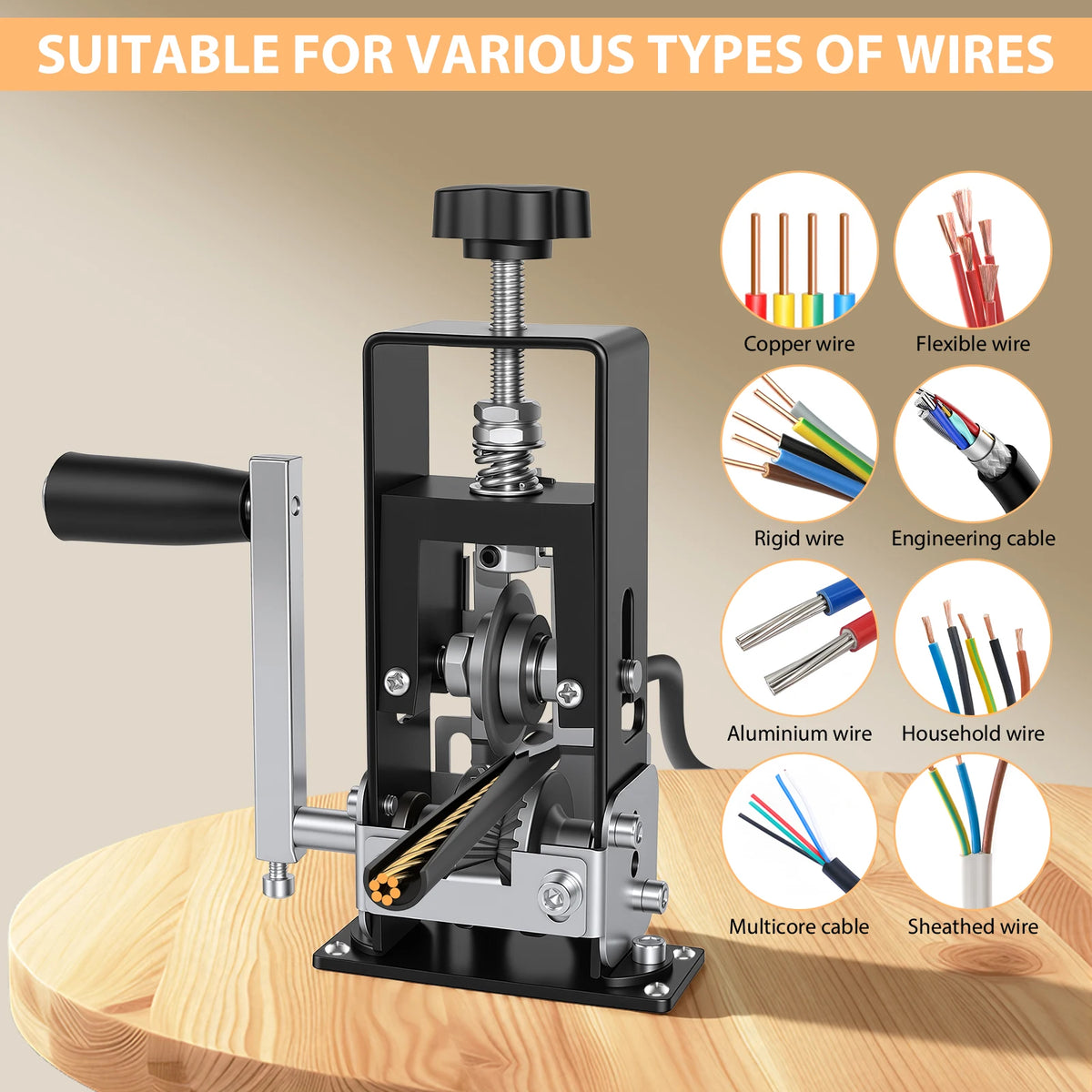 Wire Stripper 2-25Mm Tool Wire Stripper Machine for Hand Crank or Drill Powered Manual Can Be Fixed or Removed Cable Stripper