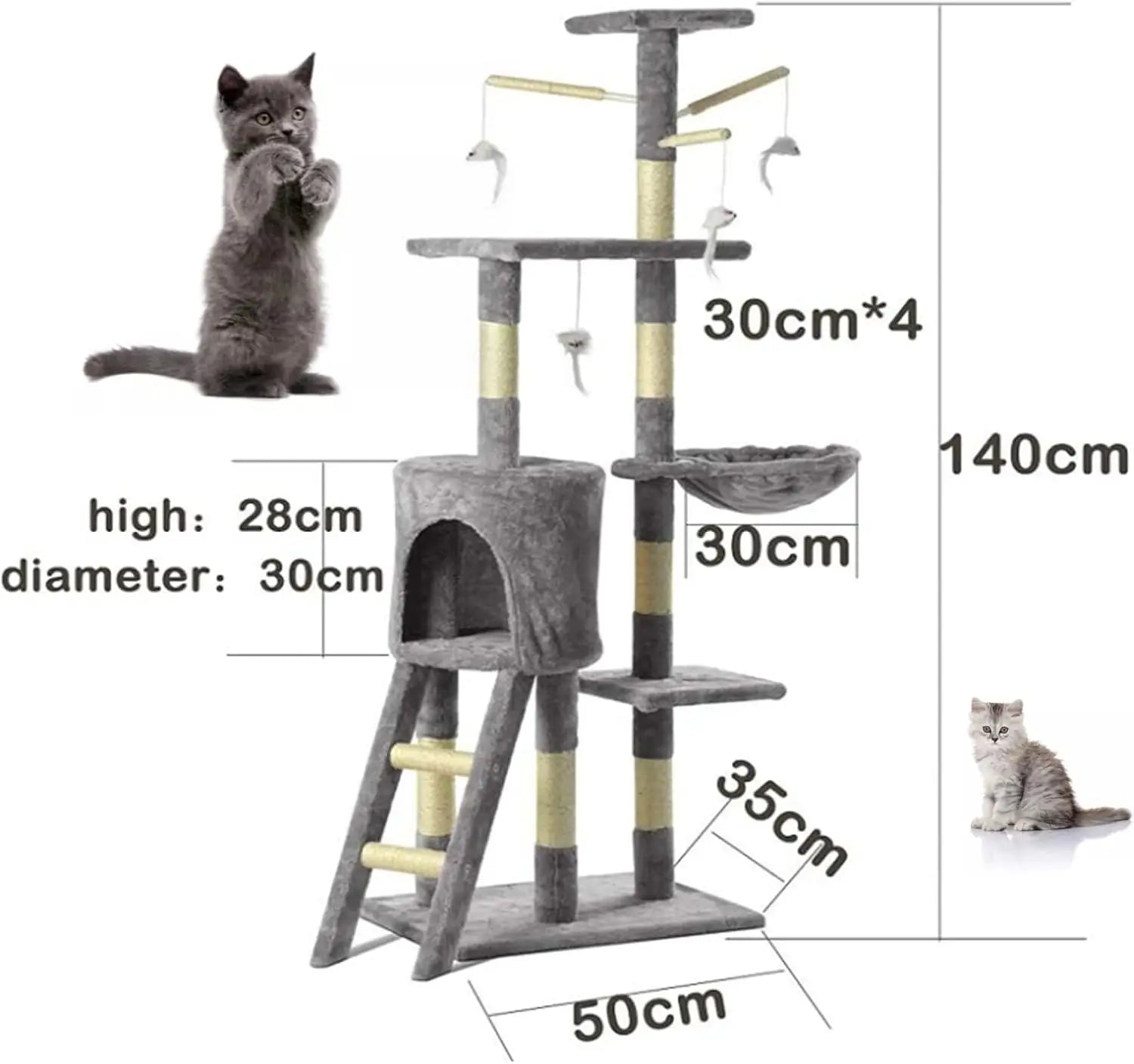 140cm Cat Tree Tower Scratching Post For Indoor And Outdoor Cats, Cat Activity Centre Climbing Frame