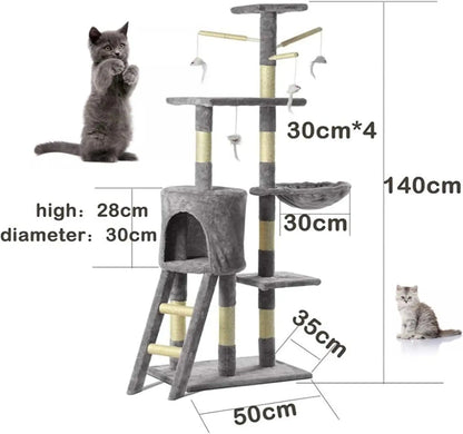 140cm Cat Tree Tower Scratching Post For Indoor And Outdoor Cats, Cat Activity Centre Climbing Frame