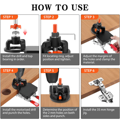 Metal Concealed Hinge Jig, 35MM Cabinet Hinge Jig Drilling Hole Puncher with Quick Clamp， Accurate Hinge Drill Jig Woodworking