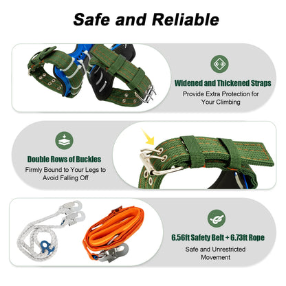 Tree Climbing Spikes Kit with Safety Belt Harness 220Lbs Ergonomic Climbing Gear Arborist Aider Tool for Hunting Logging Picking
