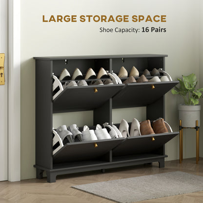 Narrow Shoe Storage Cabinet, Slim Shoe Cabinet with 4 Flip Drawers, Adjustable Shelves for 16 Pairs of Shoes, Black