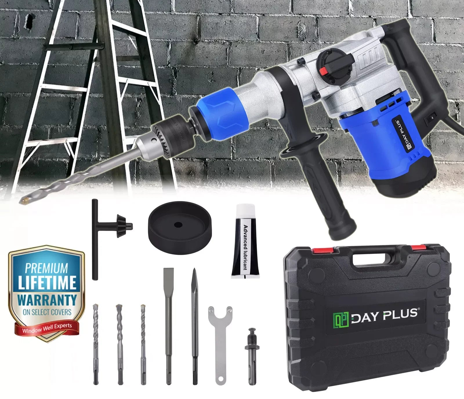 Dayplus 1500W Sds-Plus Rotary Hammer Drill,Corded Drills, Heavy Duty Chipping Hammers W/ Vibration Control & Safety Clutch & Case