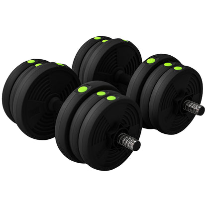 SPORTNOW 2-in-1 Adjustable Barbell & Dumbbell Set | Black & Green | Steel Plastic Sand | 19kg Plates | 4x2kg 4x1.5kg 4x1.25kg | 105cm Barbell | Non-Slip Grips | Home Gym