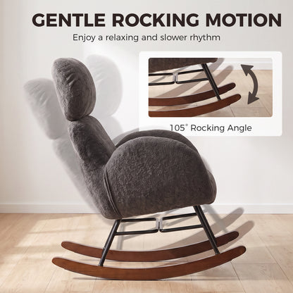 Rocking Chair | Dark Grey Velvet Upholstery with Adjustable 8 cm Headrest, 105° Glide & High-Density Foam | Walnut Base | 120 kg