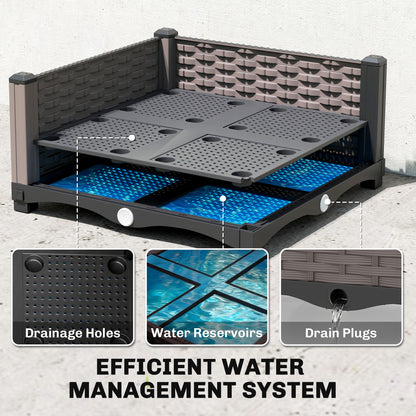 Raised Garden Bed with Trellis | PE-Coated Steel | Drainage Holes & Drain Plugs | Water Reservoir | 35x35x19cm Planting Area | 12kg Capacity | Patio Balcony & Yard | Black