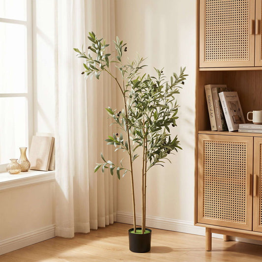 Artificial Olive Tree | 148cm | 553 Silk Leaves | Shapeable Branches | Cement Pot | No Maintenance | Green