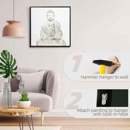Canvas Wall Art Gold Textured Buddha Sit in Meditation, Wall Pictures for Living Room Bedroom Decor, 83 x 83 cm
