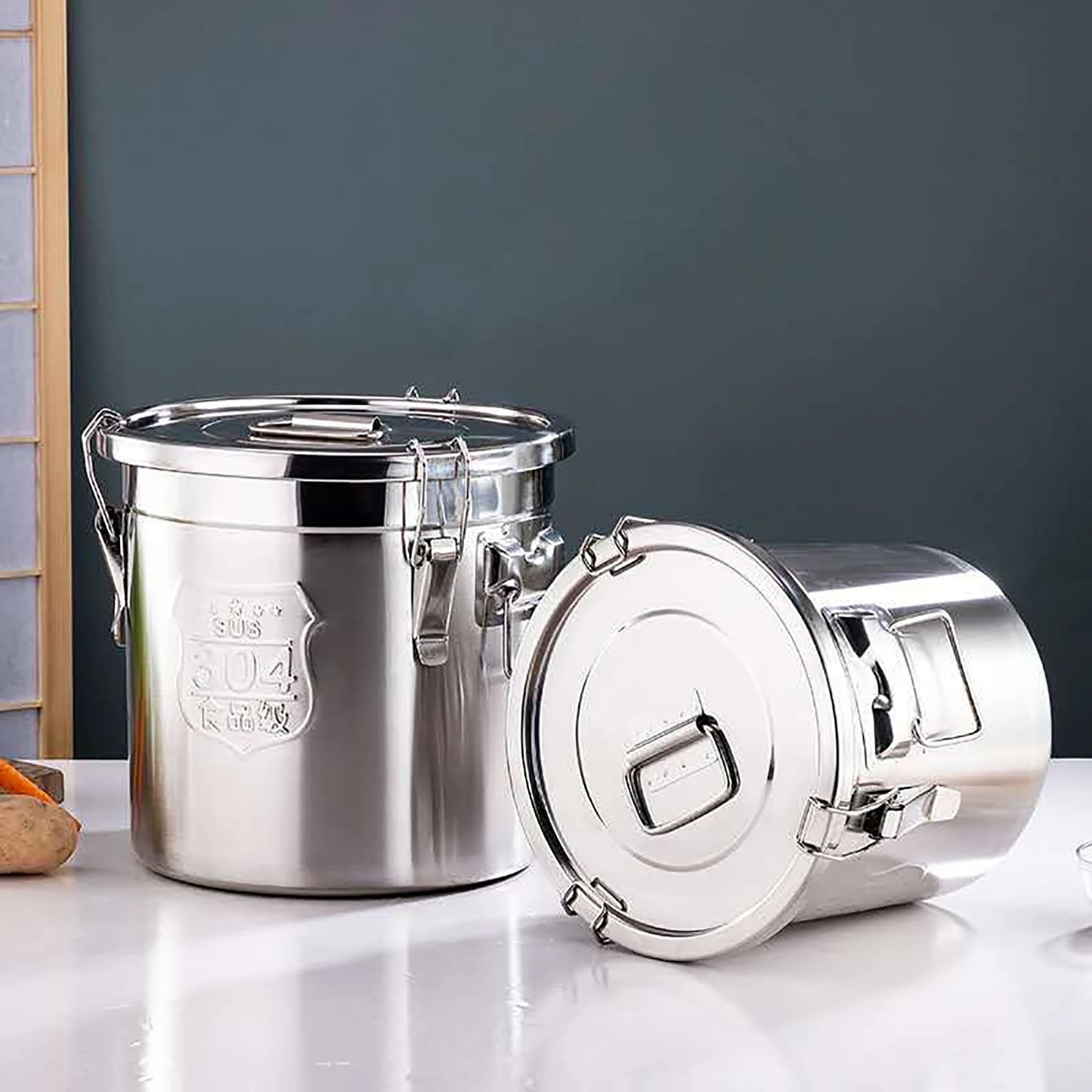 6L/12L Stainless Steel Cereal Container Kitchen Rice Oil Storage Bucket Airtight Canister with Locking Clamp for Rice Flour Milk