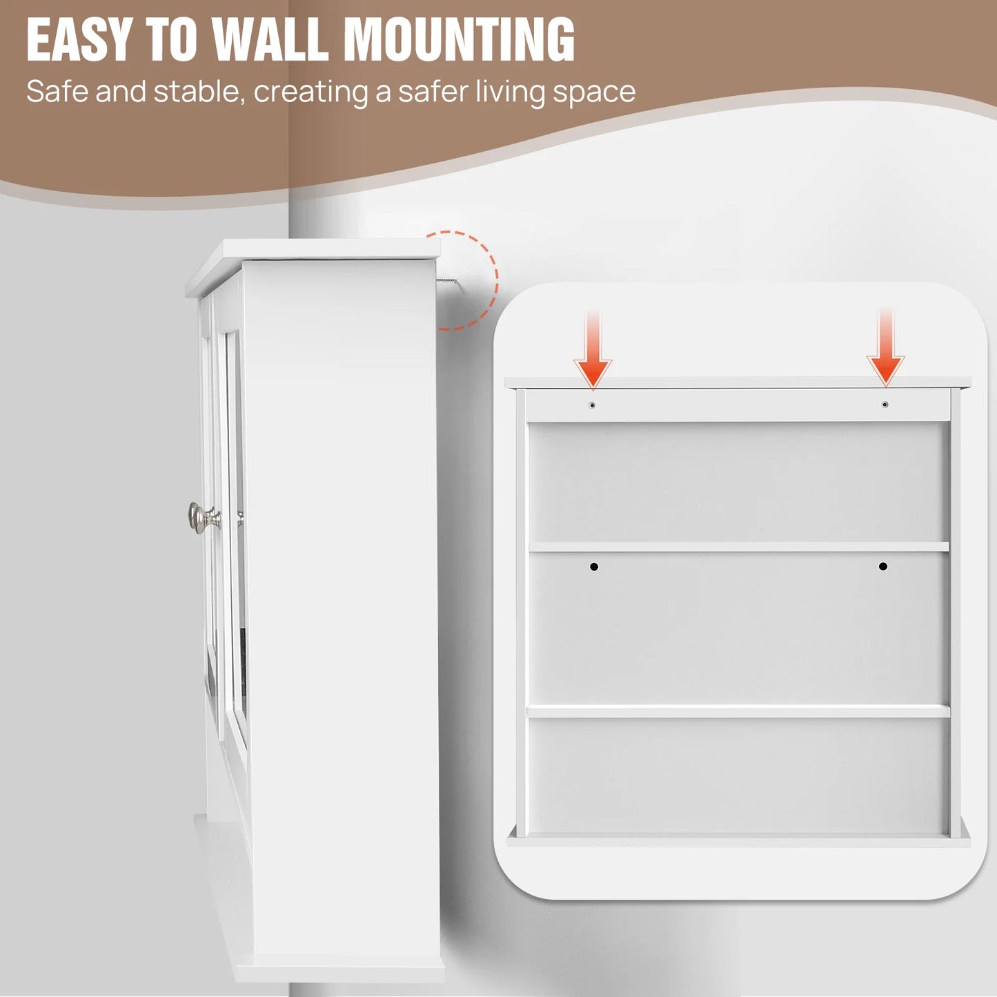 EFAN 3 Tier Mirror Cabinet Wall Mounted Cabinet Storage with Mirror and Double Door, Bathroom Storage Shelf Organizer Unit