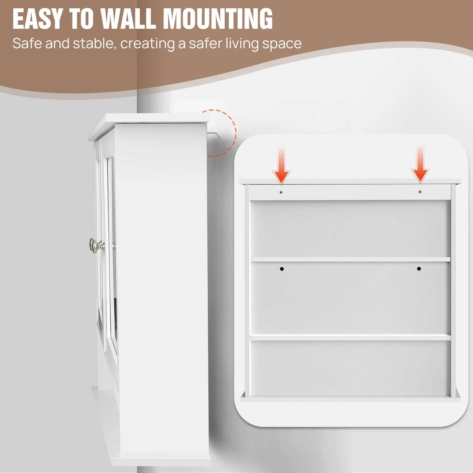EFAN 3 Tier Mirror Cabinet Wall Mounted Cabinet Storage with Mirror and Double Door, Bathroom Storage Shelf Organizer Unit