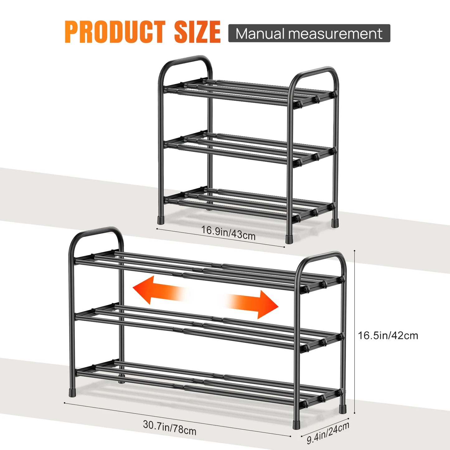 Adjustable Expandable Shoe Rack Organiser Shelf For Closet, Black Metal Free Standing Shoe Rack Store 2/3/4 Tier