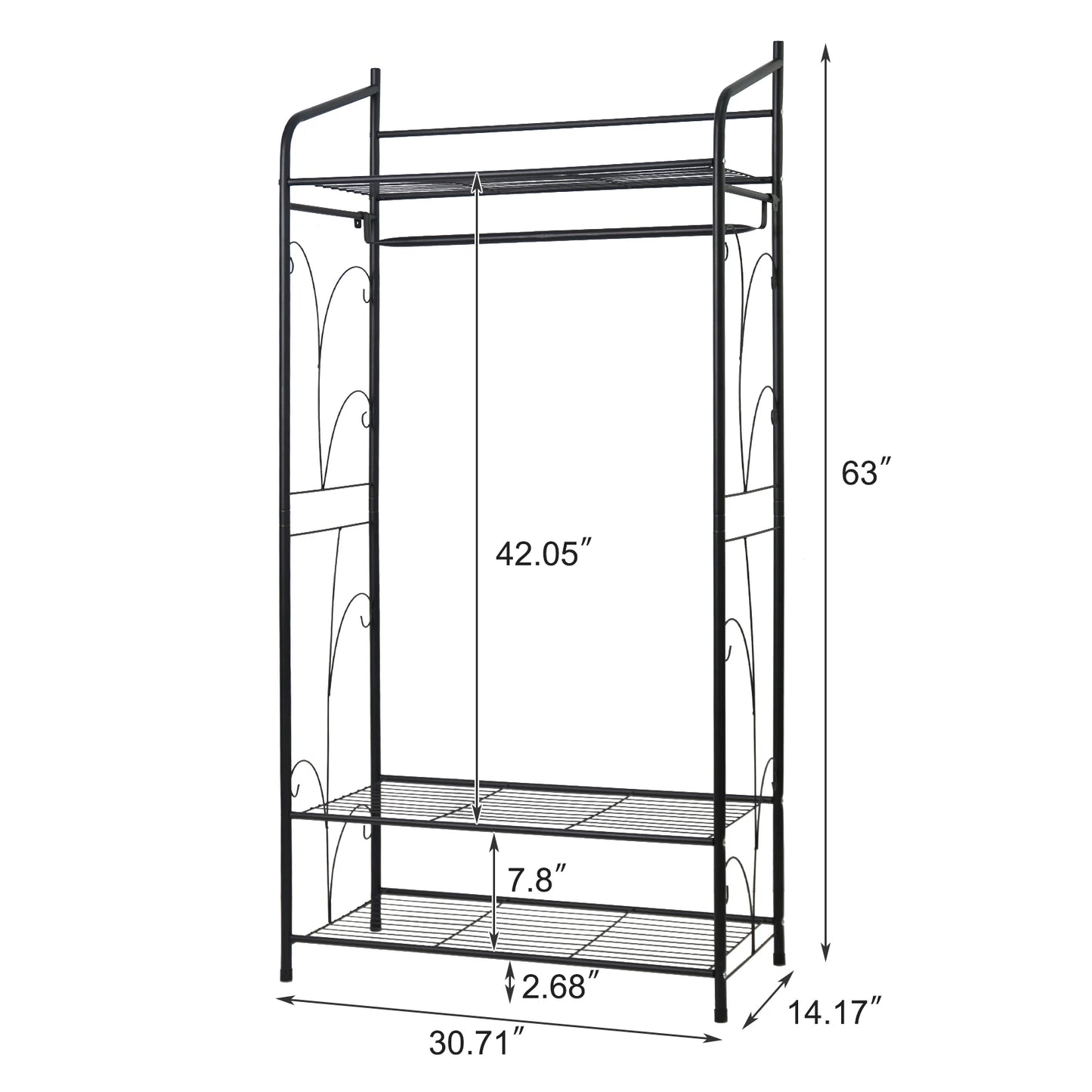 Heavy Duty Metal Garment Shoe Rack Stand Freestanding Clothes Hanging Rail with Shelves
