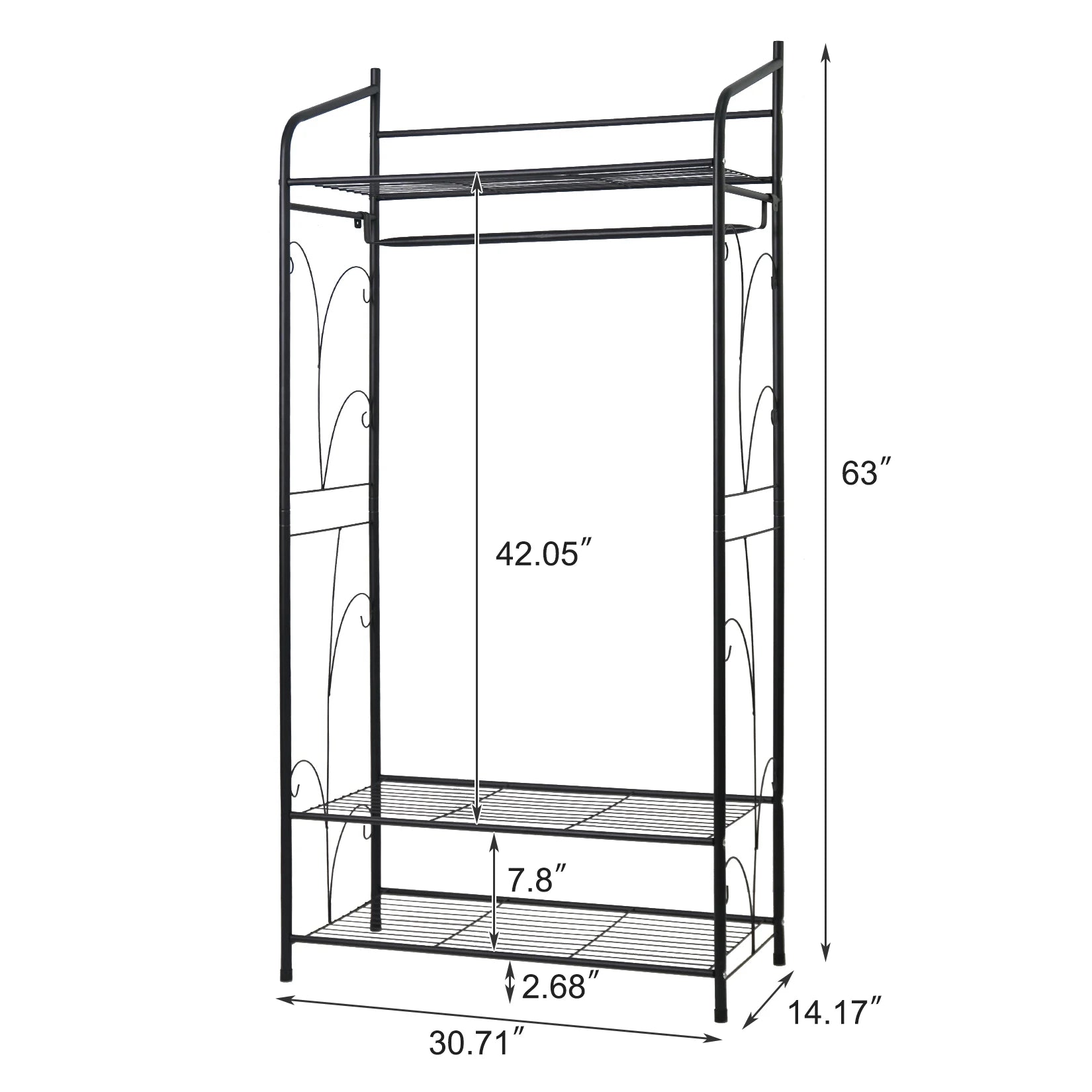Heavy Duty Metal Garment Shoe Rack Stand Freestanding Clothes Hanging Rail with Shelves