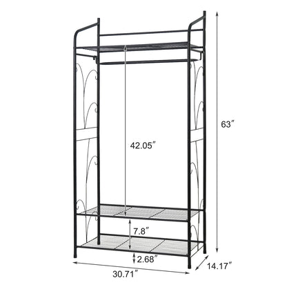 Heavy Duty Metal Garment Shoe Rack Stand Freestanding Clothes Hanging Rail with Shelves