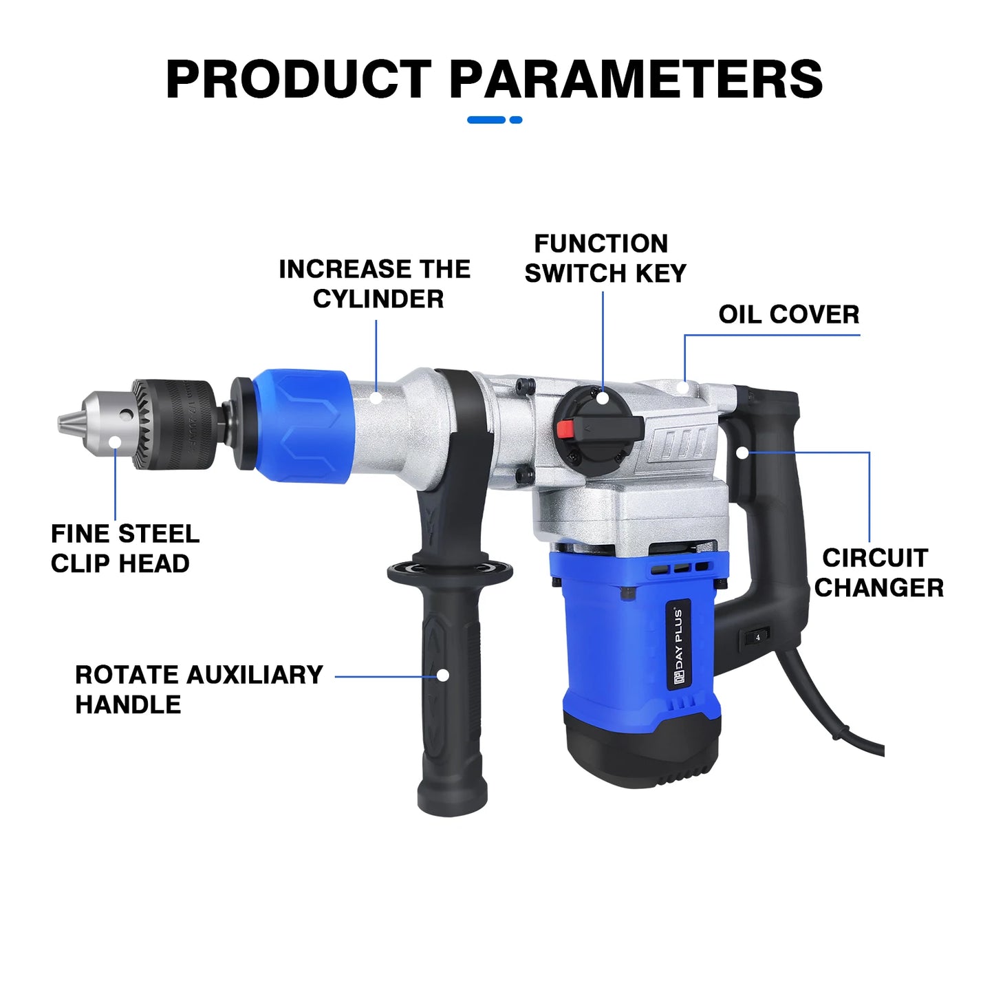 Dayplus 1500W Sds-Plus Rotary Hammer Drill,Corded Drills, Heavy Duty Chipping Hammers W/ Vibration Control & Safety Clutch & Case