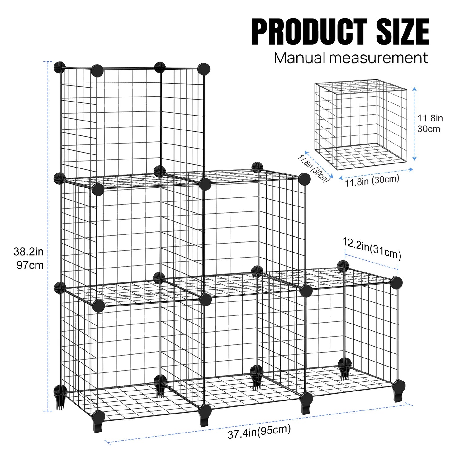 6 Cube Wire Cube Shelving Rack Bookshelf Storage Organiser Metal Grids Bookcase DIY Interlocking Shelf Unit System, Black