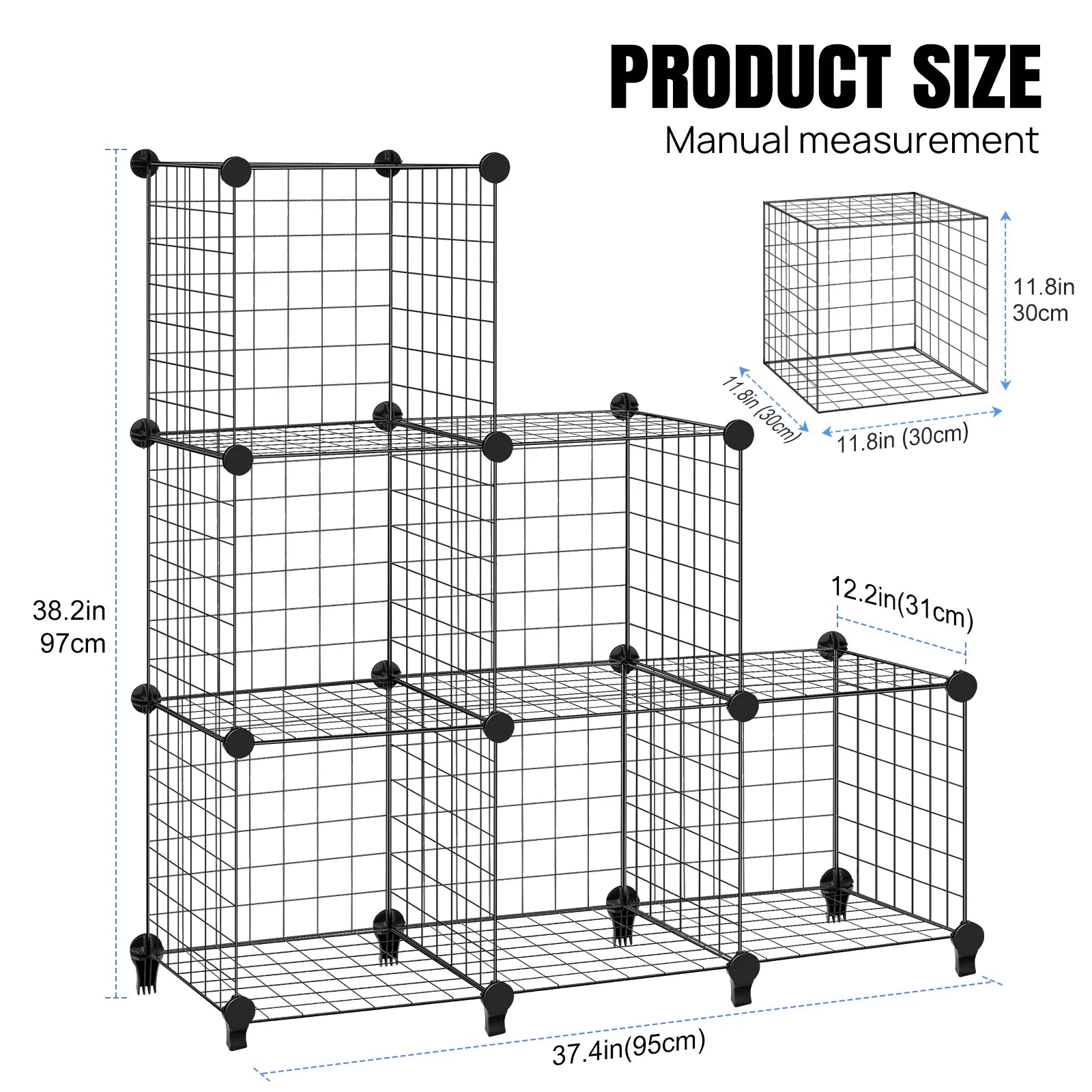 6 Cube Wire Cube Shelving Rack Bookshelf Storage Organiser Metal Grids Bookcase DIY Interlocking Shelf Unit System, Black