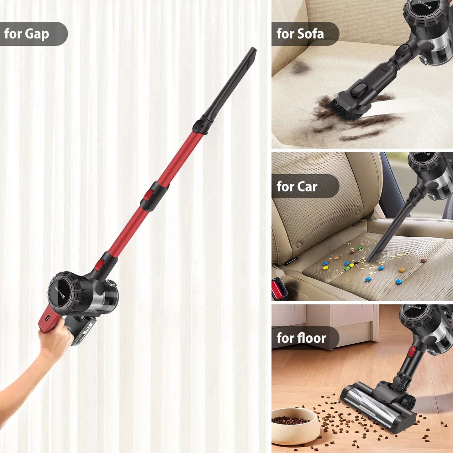 Cordless Vacuum Cleaner,3800W 6 in 1 Lightweight Handheld Stick Vacuum,2 Speed 30Kpa, For Home Floor Carpet Car Pet Hair