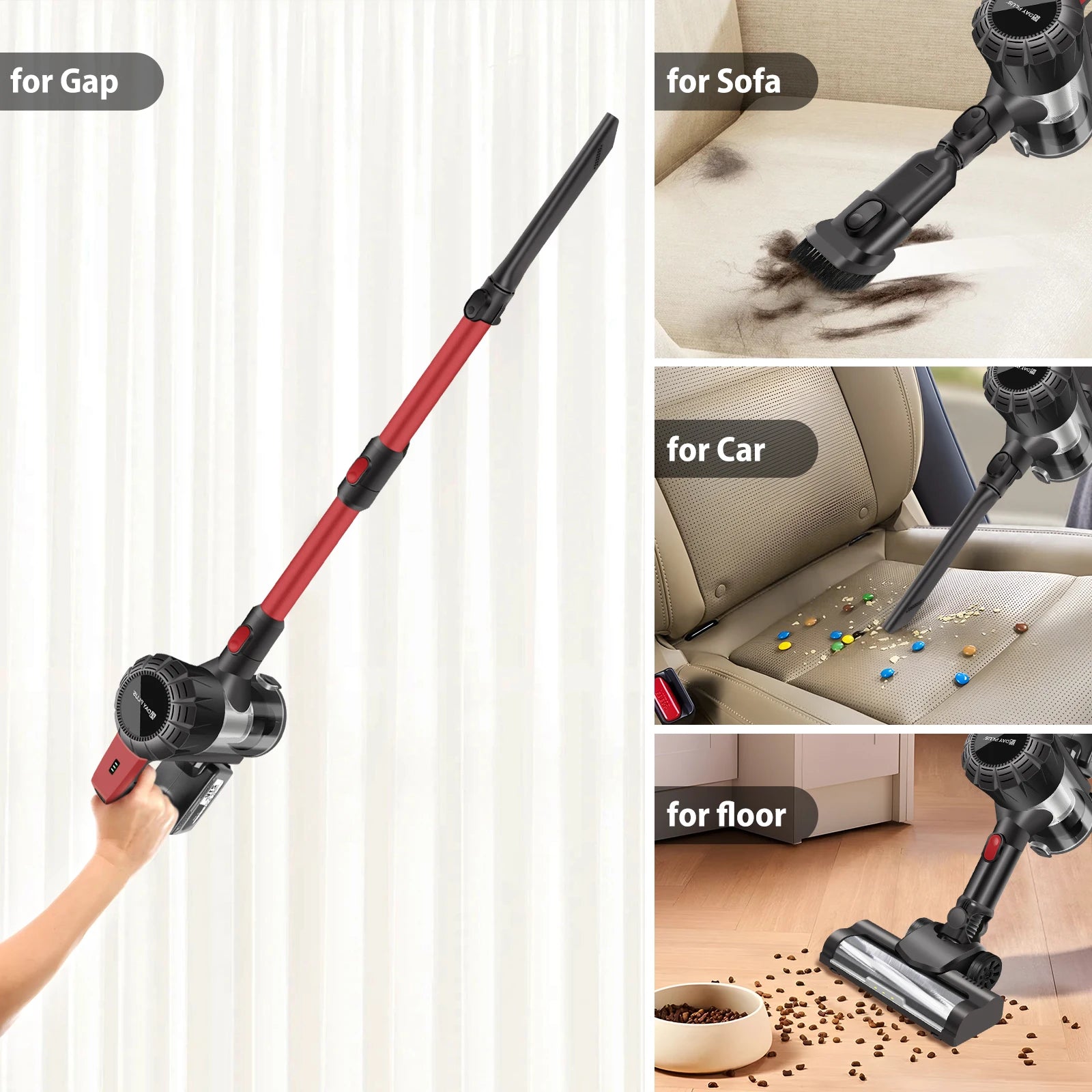 Cordless Vacuum Cleaner,3800W 6 in 1 Lightweight Handheld Stick Vacuum,2 Speed 30Kpa, For Home Floor Carpet Car Pet Hair