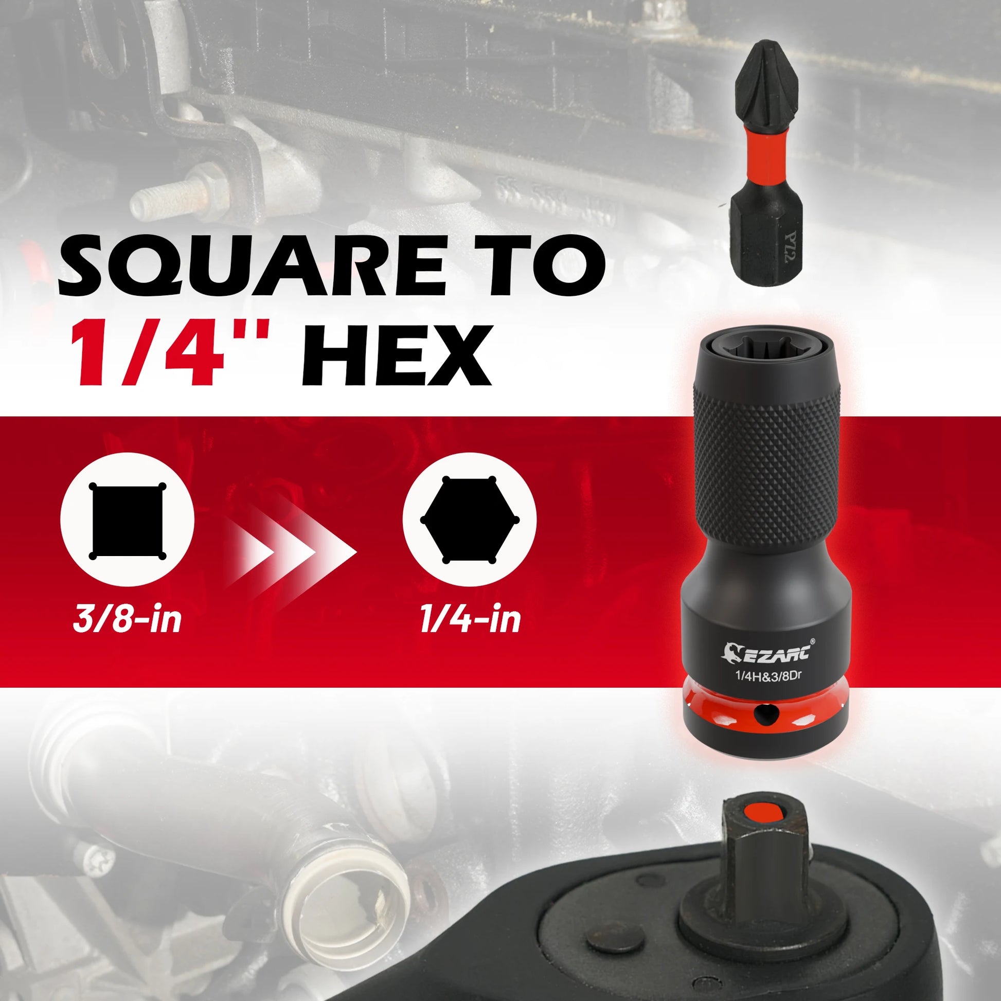 EZARC 4 Piece Impact To Hex Converter, Square Drive Sockets, Impact Wrench Driver Adapter For Ratchet Wrench Drivers