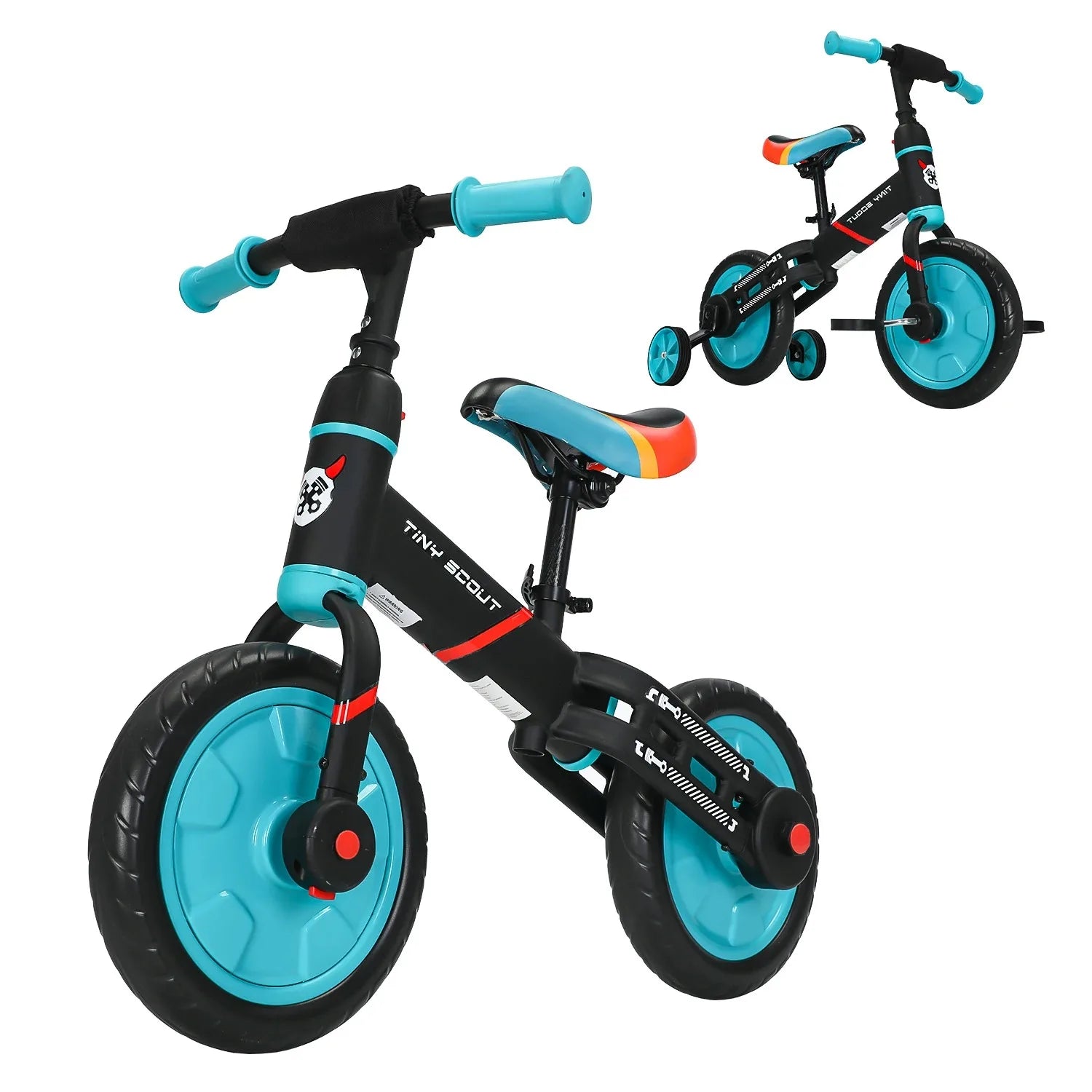 UBRAVOO Tiny Scout Balance Bike 4-in-1 With Optional Support Stabilisers, Wheels And Pedals, Saddle Height Adjustable