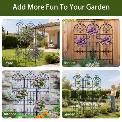 3 Packs Tall Metal Garden Trellis for Climbing Plants Vegetables Vines Rustproof Outdoor Plant Support Fences