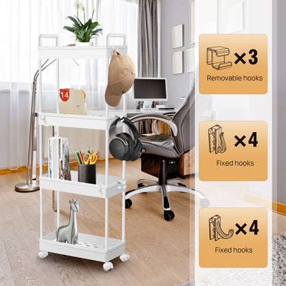 4-Tier Storage Rack Trolley Rolling Utility Cart Mobile Shelving Organiser Slide Out For Kitchen, Bathroom, Bedroom