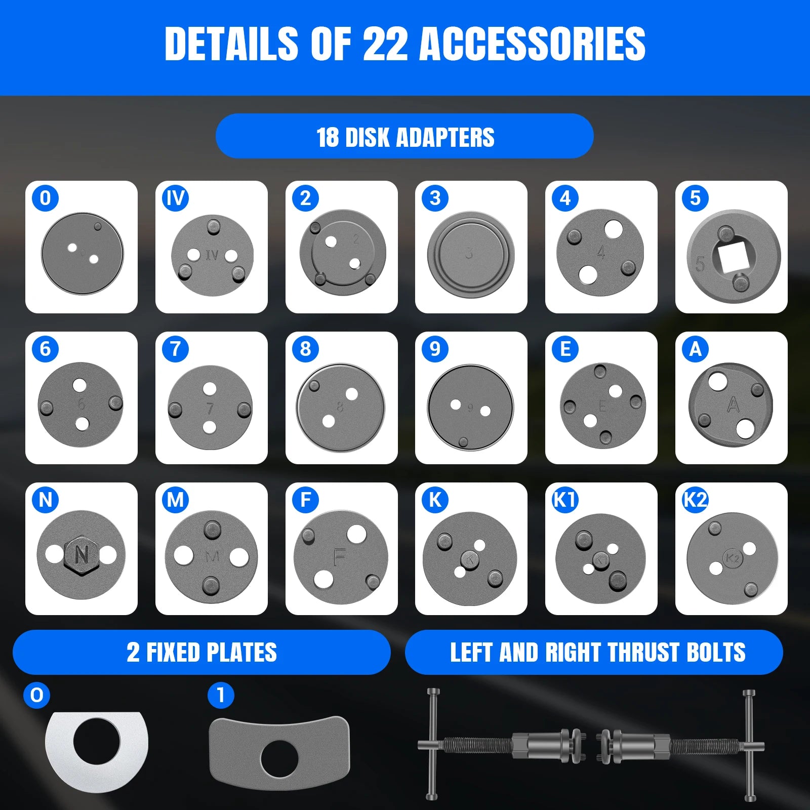 22 Piece Brake Caliper Rewind Tool Kit To Wind Back Front And Rear Disc Brake Piston Compression Pad Replacement Master Set