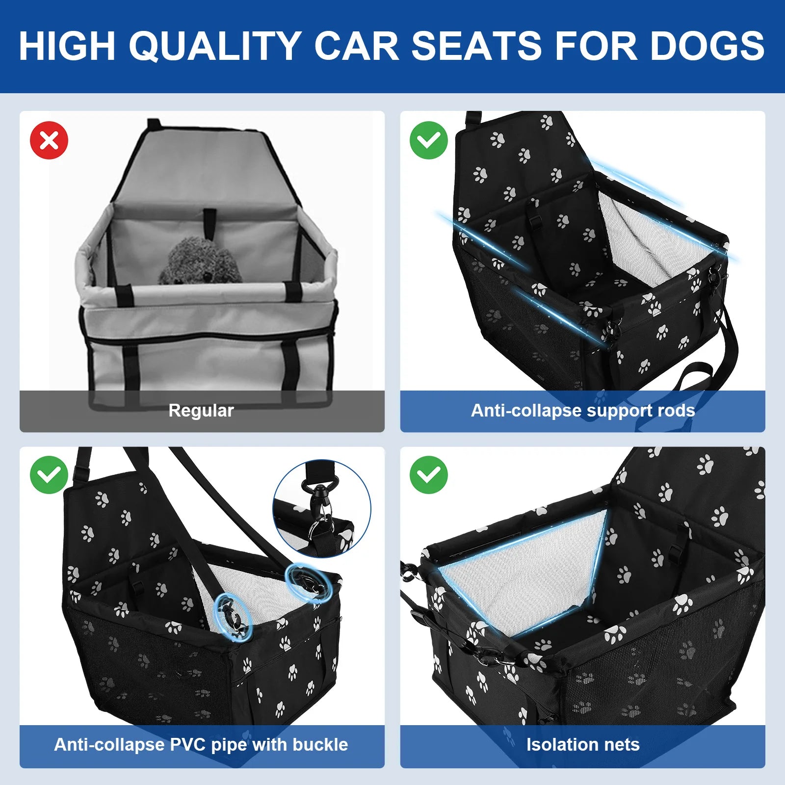 Dog Car Seat Dog Booster Car Seat Breathable Folding Pet Car Seat Waterproof Puppy Travel Carrier for Small Medium Dog