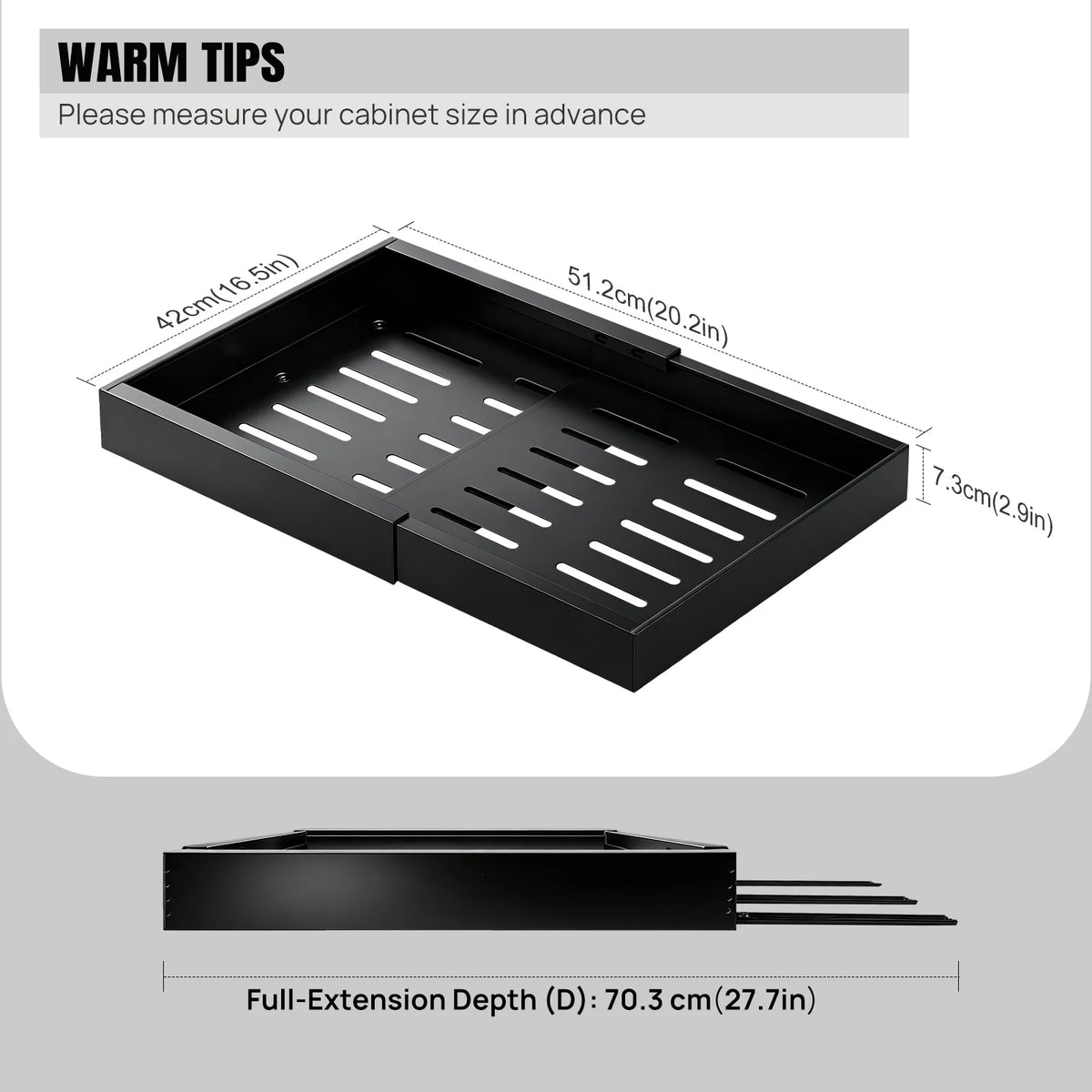 2 Pack Expandable Pull Out Cabinet Organizer Adhesive, Peel and Stick Slide Out Drawers for Kitchen Cabinets,Cabinet Pull Out Shelves for Kitchen Pantry Organization Adjustable Width 12.6"-21"