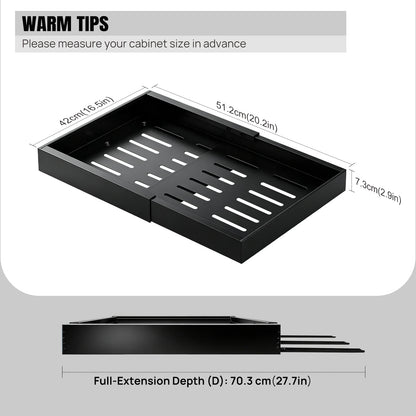 2 Pack Expandable Pull Out Cabinet Organizer Adhesive, Peel and Stick Slide Out Drawers for Kitchen Cabinets,Cabinet Pull Out Shelves for Kitchen Pantry Organization Adjustable Width 12.6"-21"