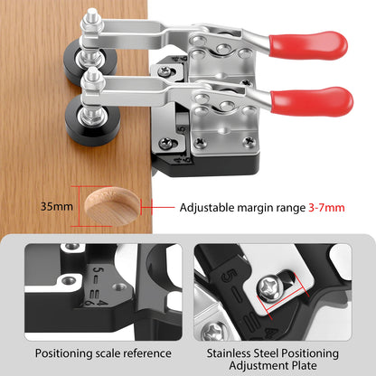 Metal Concealed Hinge Jig, 35MM Cabinet Hinge Jig Drilling Hole Puncher with Quick Clamp， Accurate Hinge Drill Jig Woodworking