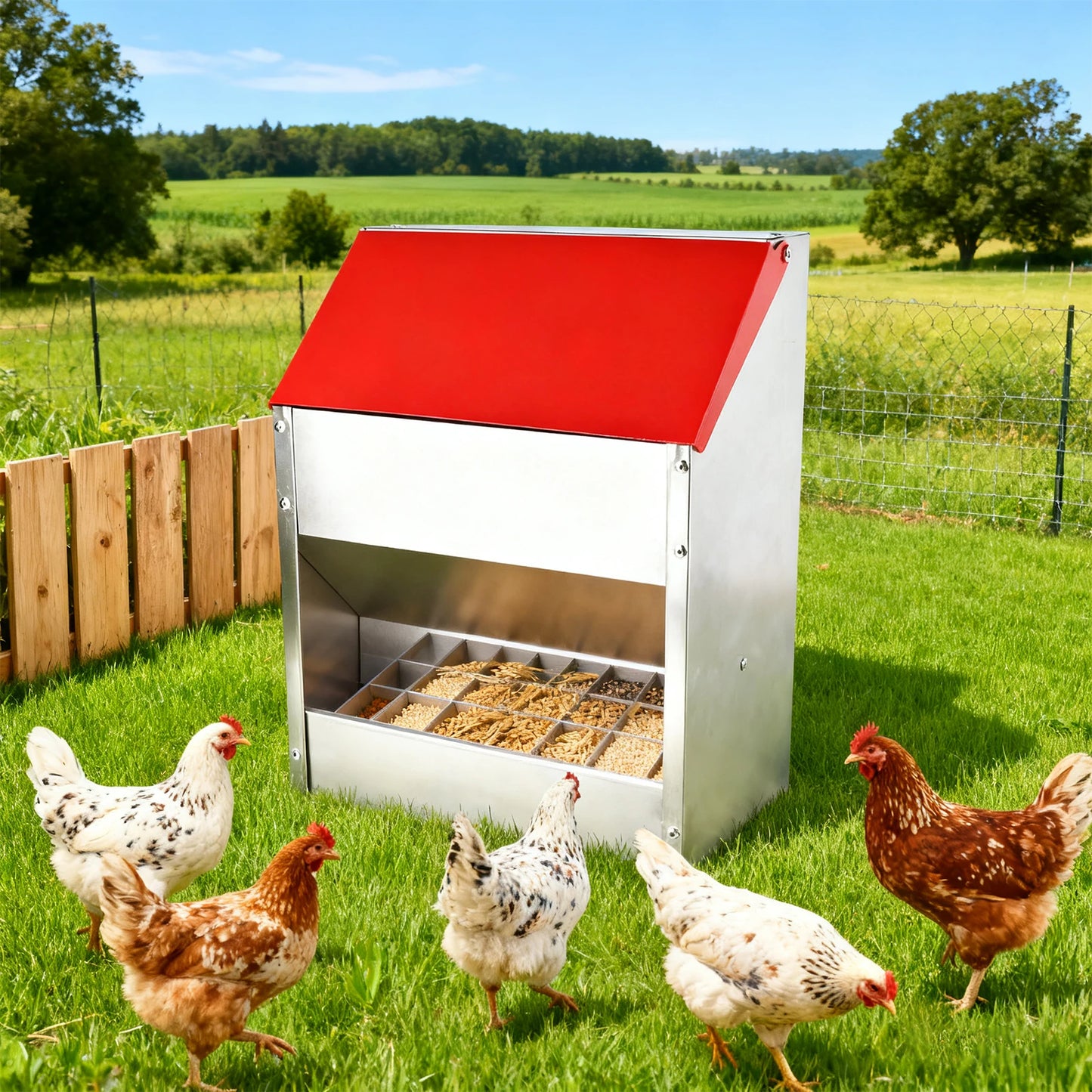 10Lbs Galvanized Steel Poultry Chicken Feeder Weatherproof Lid for Chickens Duck