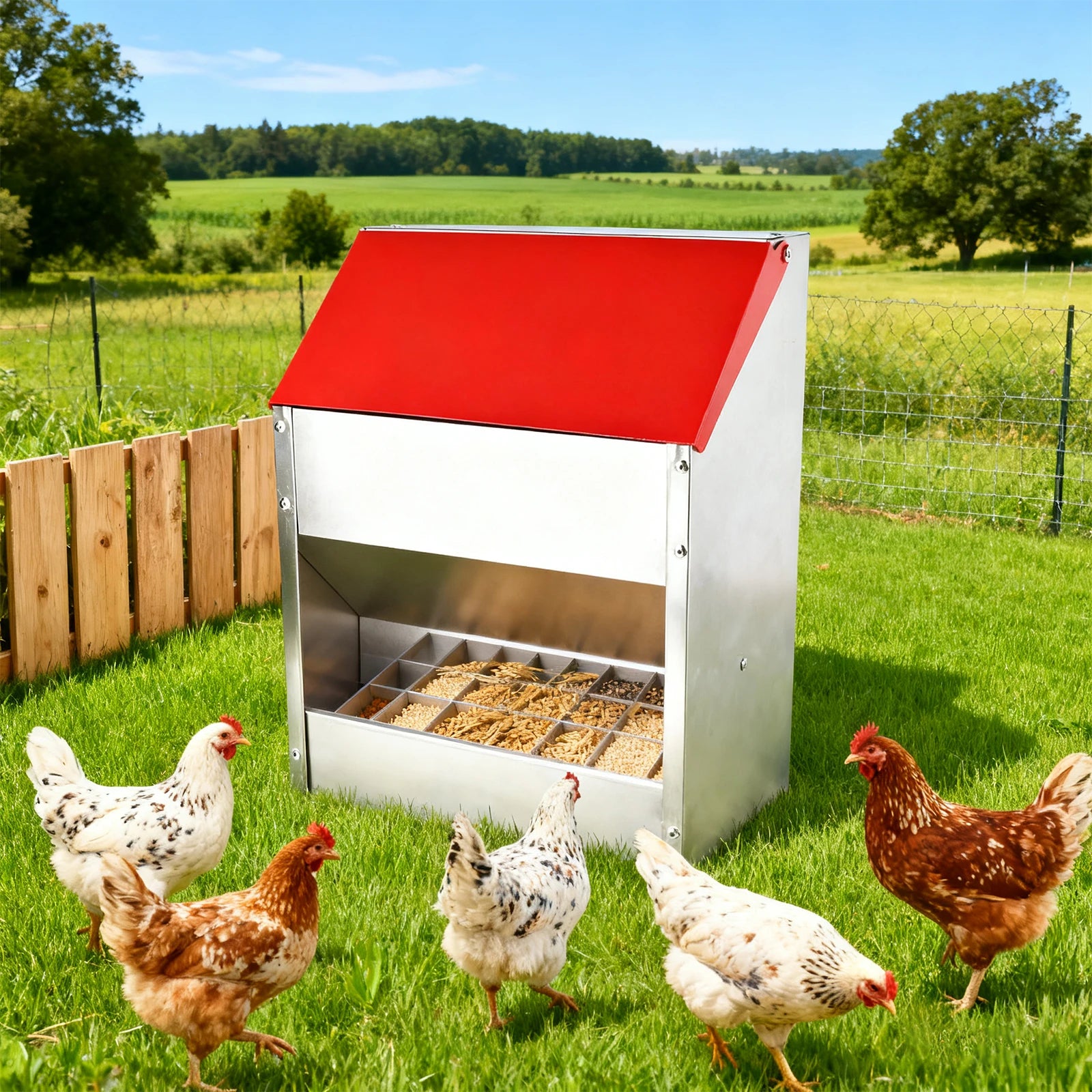 10Lbs Galvanized Steel Poultry Chicken Feeder Weatherproof Lid for Chickens Duck