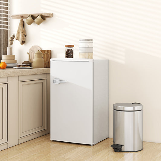 Under Counter Fridge, 85L Small Retro Vintage Style Refrigerator with Chiller Box, Adjustable Thermostat, Glass Shelves, White