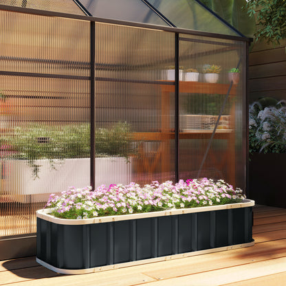 Galvanised Steel Raised Garden Bed | Folded Safety Edges | Snap-On Tool-Free Assembly | Powder-Coated Rust-Resistant | Open Bottom | 165x52x31cm | Herbs Flowers & Veg | Dark Grey