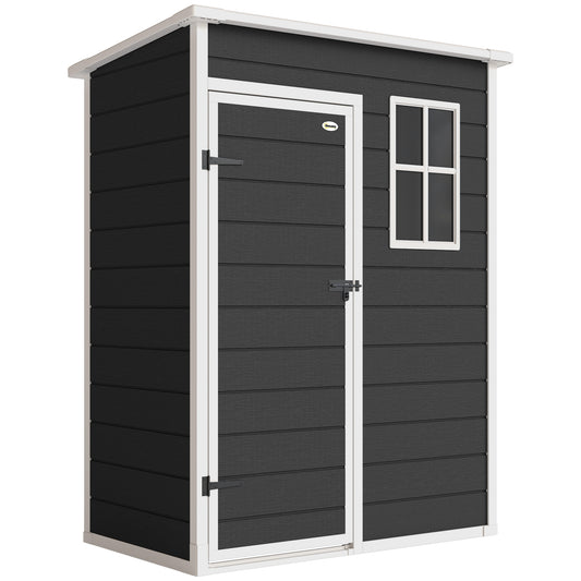PP & Aluminium Alloy Garden Storage Shed with Floor | Plug-Together Panels | Lockable Door | Lock & Keys | Cottage-Style Window | Vent | 40kg/m² Snow Rating | 151x92x193cm | 1.14m² | Black