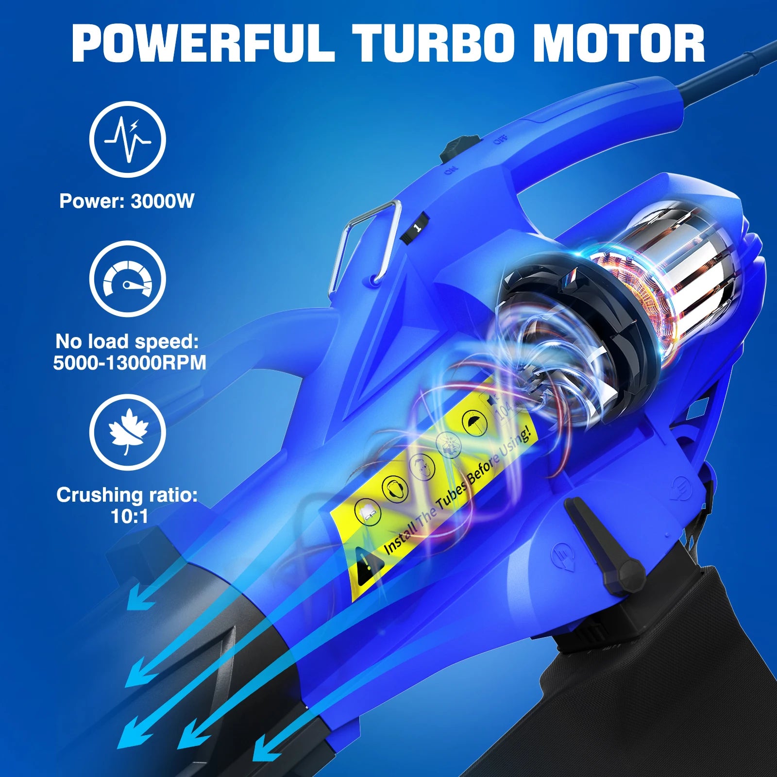 3 In 1 Leaf Blower Garden Vacuum Leaf Shredder, Powerful Electric Garden Blower For Household, 6 Variable Speeds & 35L Bag