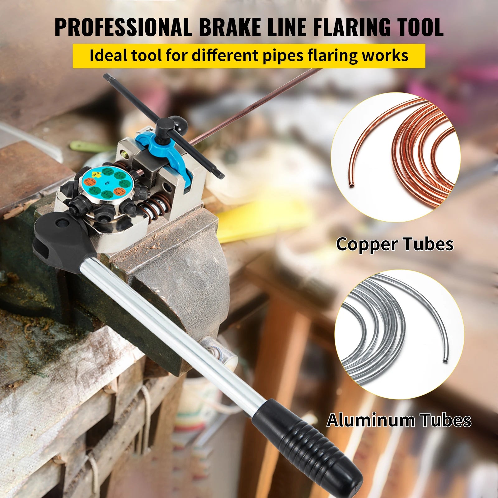  Brake Line Flaring Tool 45° Double Flares for 3/16" 1/4" 5/16" 3/8" Tube Size Suitable for Soft Metal of Copper Lines