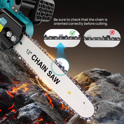 12 Inch Cordless Chainsaw, Electric Power Chain Saw with Battery & Chain with Safety Lock for Tree Trimming, Garden,Wood Cutting