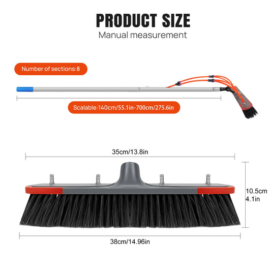 Window Cleaning Brush, 7M/23FT Water Fed Pole Kit, Extendable Aluminum Pole with 35Cm Brush Head Adjustable Angle, Lightweight