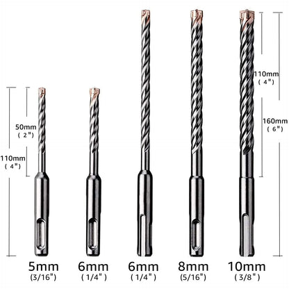 EZARC 5 Piece 2/4-Cutter Carbide Tips SDS-Plus Rotary Hammer Drill Bit Set For Reinforced Concrete, Masonry, Marble, Brick And Tile