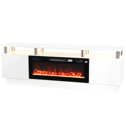178cm Electric Fireplace TV Stand | Floating-Effect Top, LED Shelf & 2 Cabinets | 900/1800W, 12 Flame Colours, Remote & Timer | White