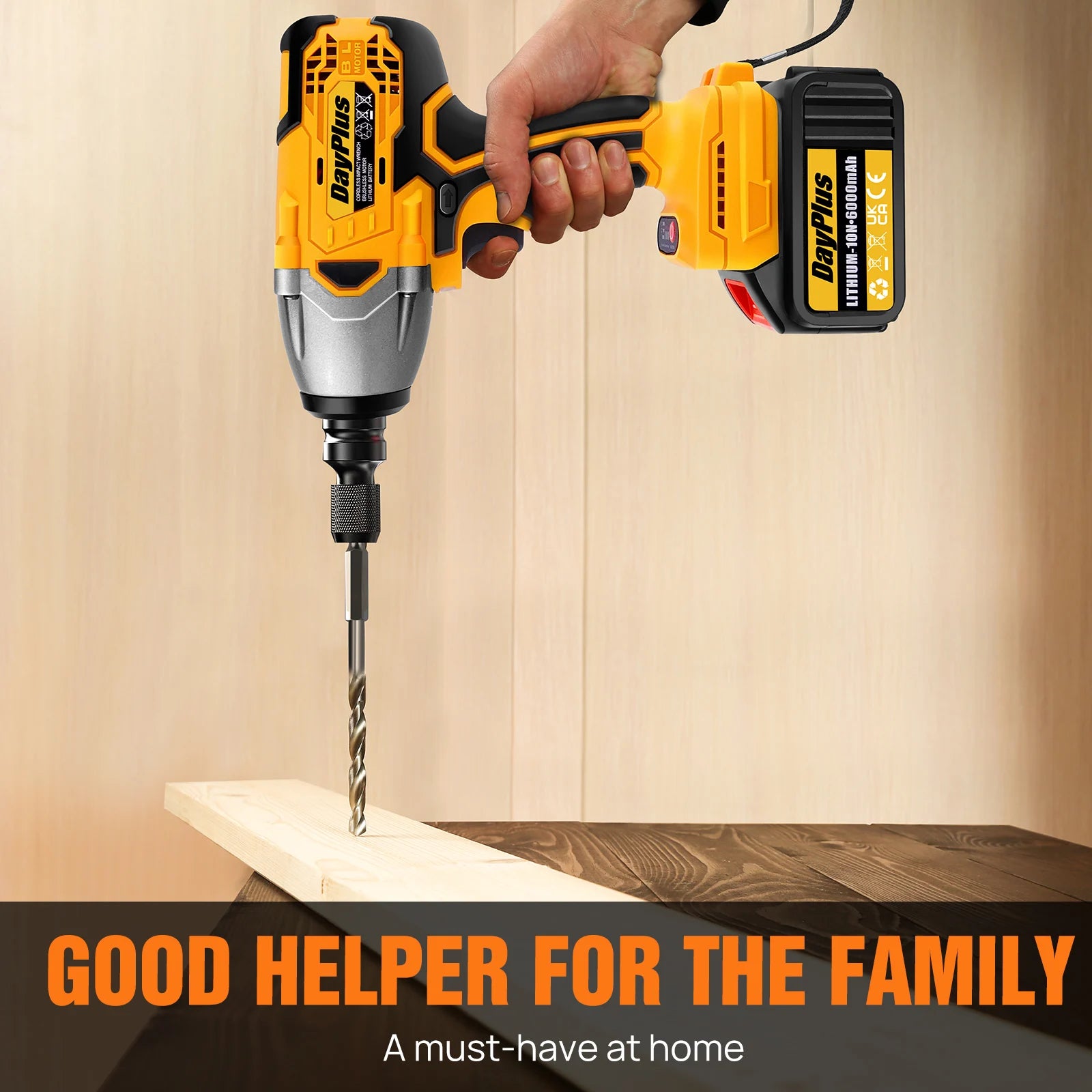 Dayplus 1500Nm Cordless Impact Wrench 3 in 1 Electric Drill Impact Wrench,Brushless Impact Gun 1/2"Driver Car Tyre Wheel, 3 Speed