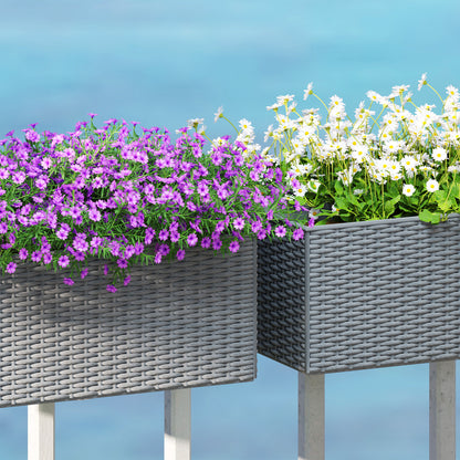 Outsunny Set of Two Rattan-Effect Planters - Grey / Black