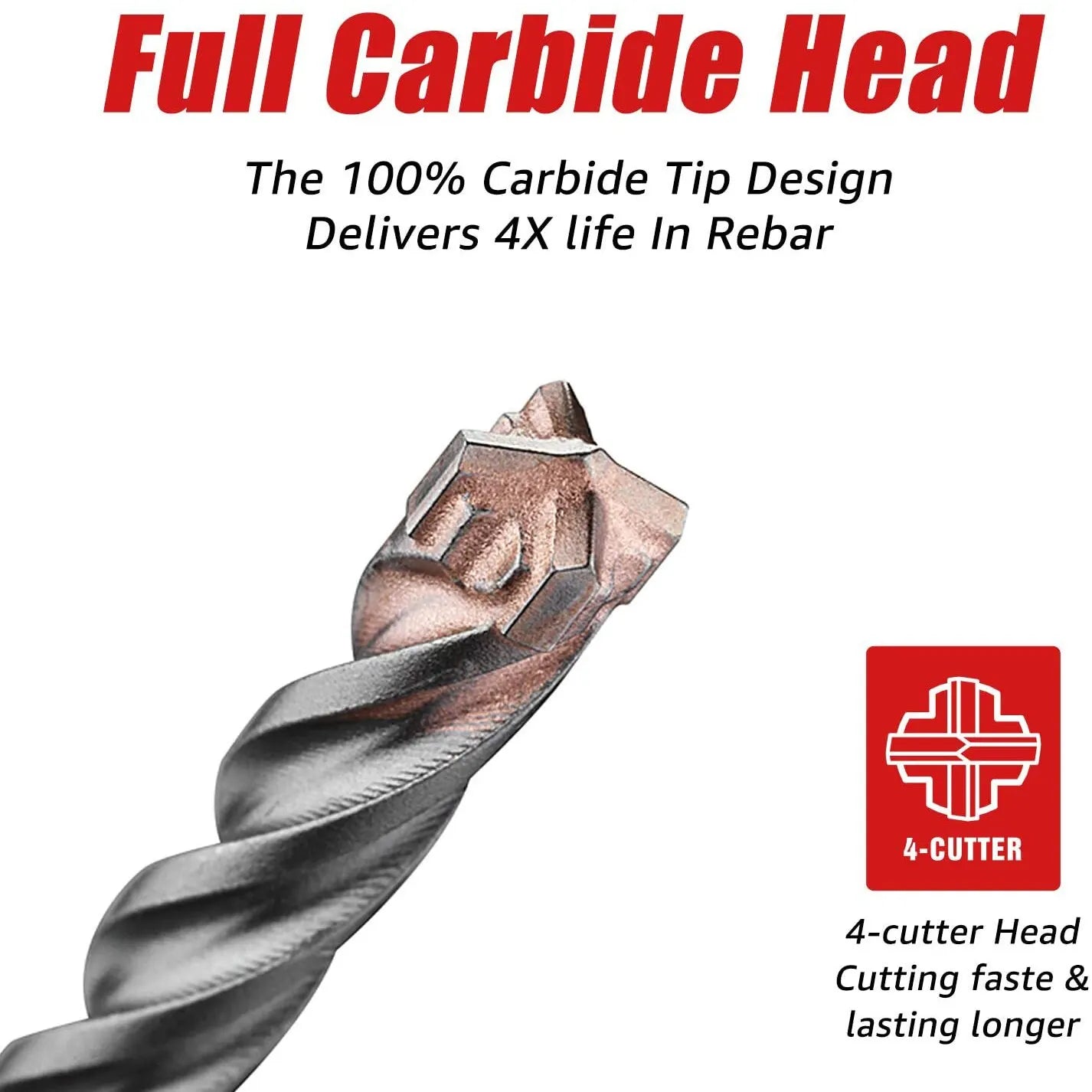EZARC 5 Piece 2/4-Cutter Carbide Tips SDS-Plus Rotary Hammer Drill Bit Set For Reinforced Concrete, Masonry, Marble, Brick And Tile
