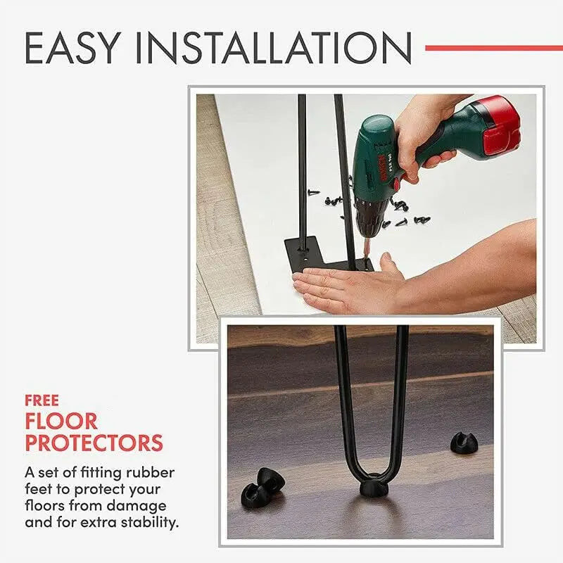 Hairpin Table Legs Set Metal Steel Legs, 3 Rod Modern Style with Feet Protector & Screw For Furniture